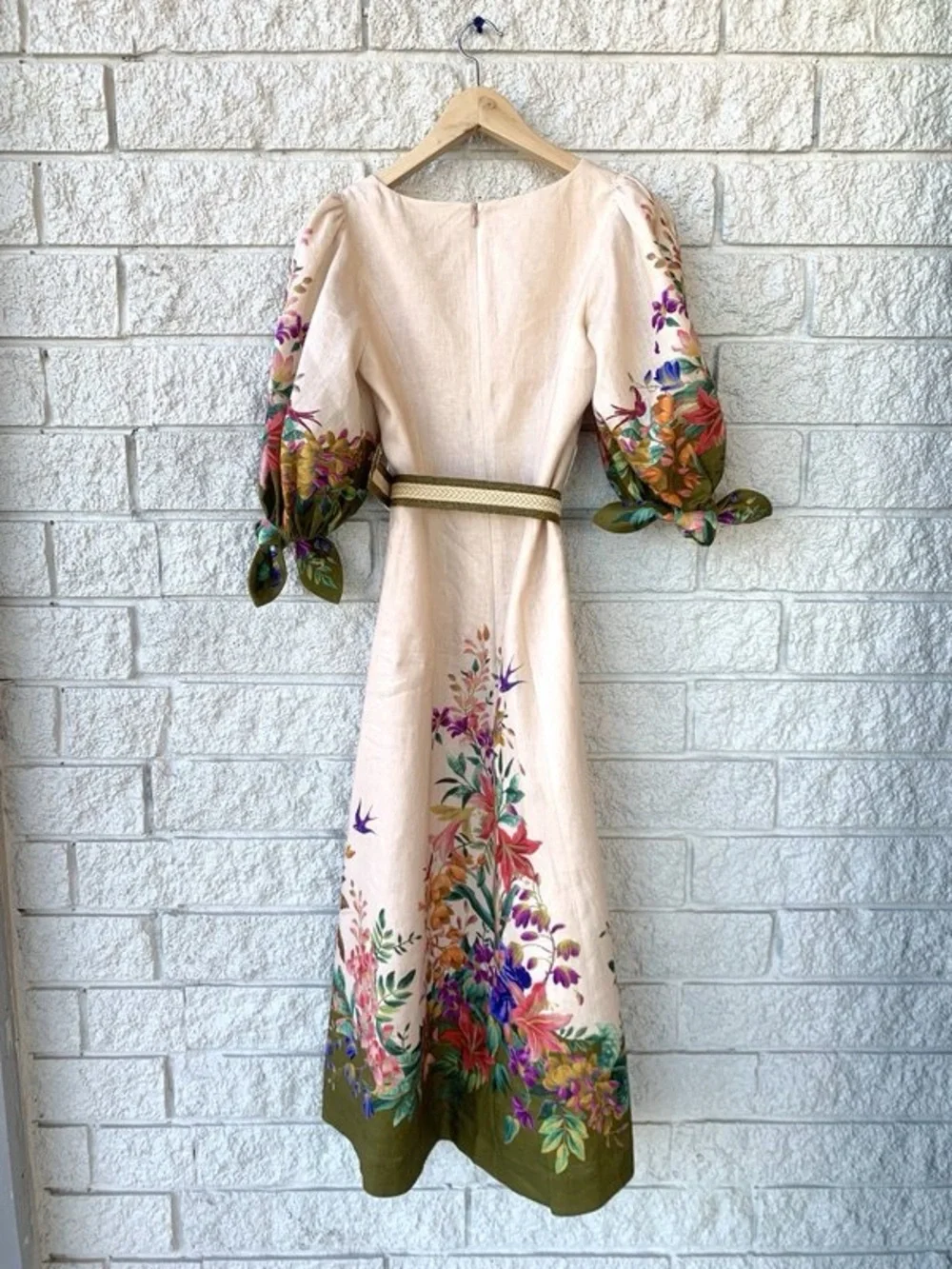 NWT Zimmermann Tropicana Tie-Sleeve Linen Midi Dress 🌸